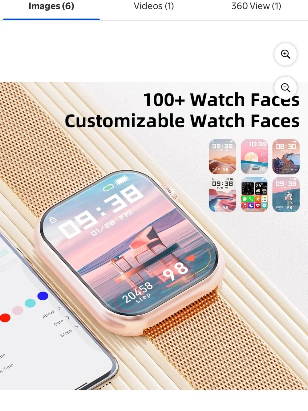 Rose Gold Smartwatch with Pink Silicone Strap & Metal Mesh Band